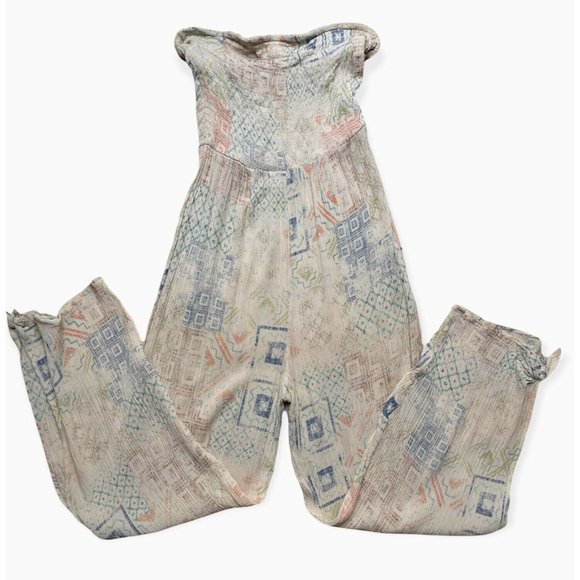 Urban Outfitters Strapless Smocked Jumpsuit Romper Halter Women’s S Beige - Picture 3 of 10